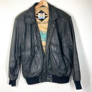 Vintage 80s The Naive Aviator Genuine Leather Jacket Mens Large Black Flight